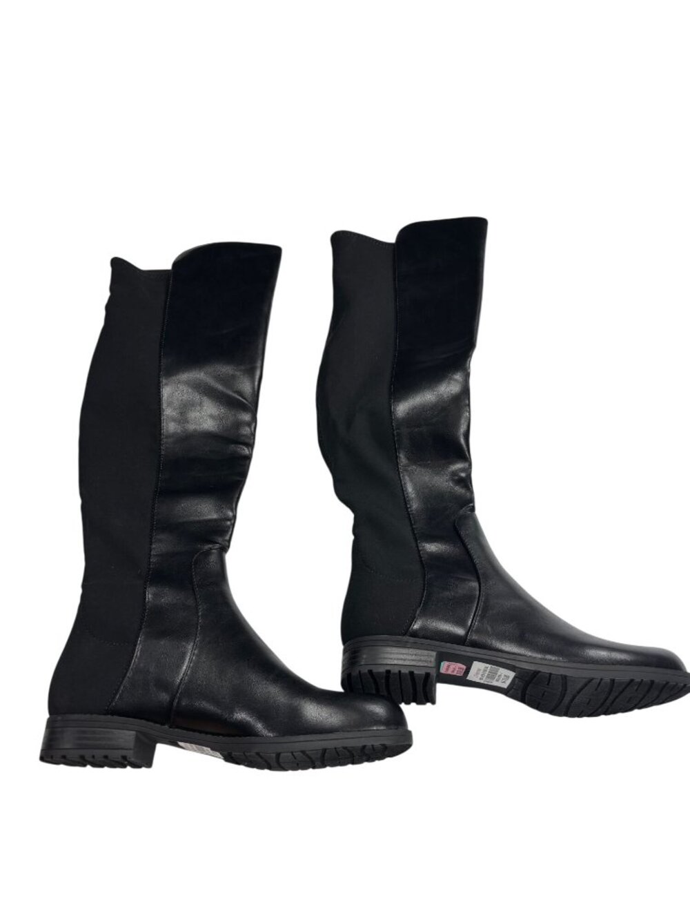 Black Knee-High Riding Boots 6.5M Faux Leather Side Stretch Panels